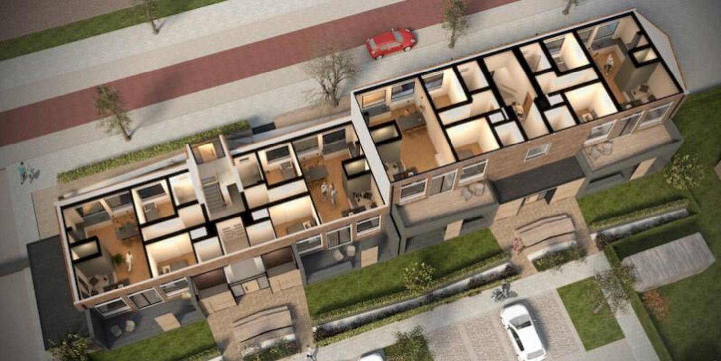 Inkijk naar de indeling van de appartementen van bovenaf.
